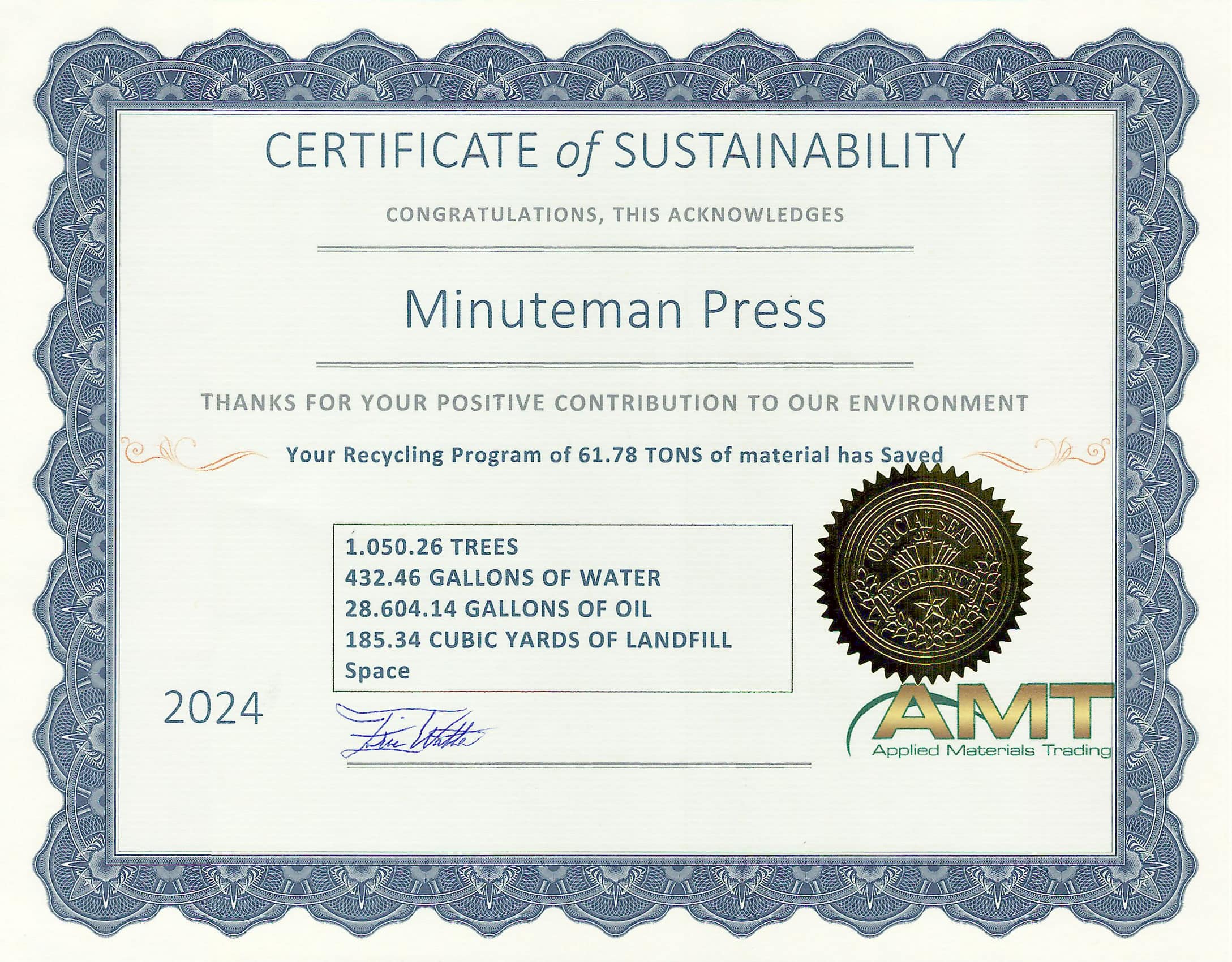 2024 Certificate Of Sustainability 